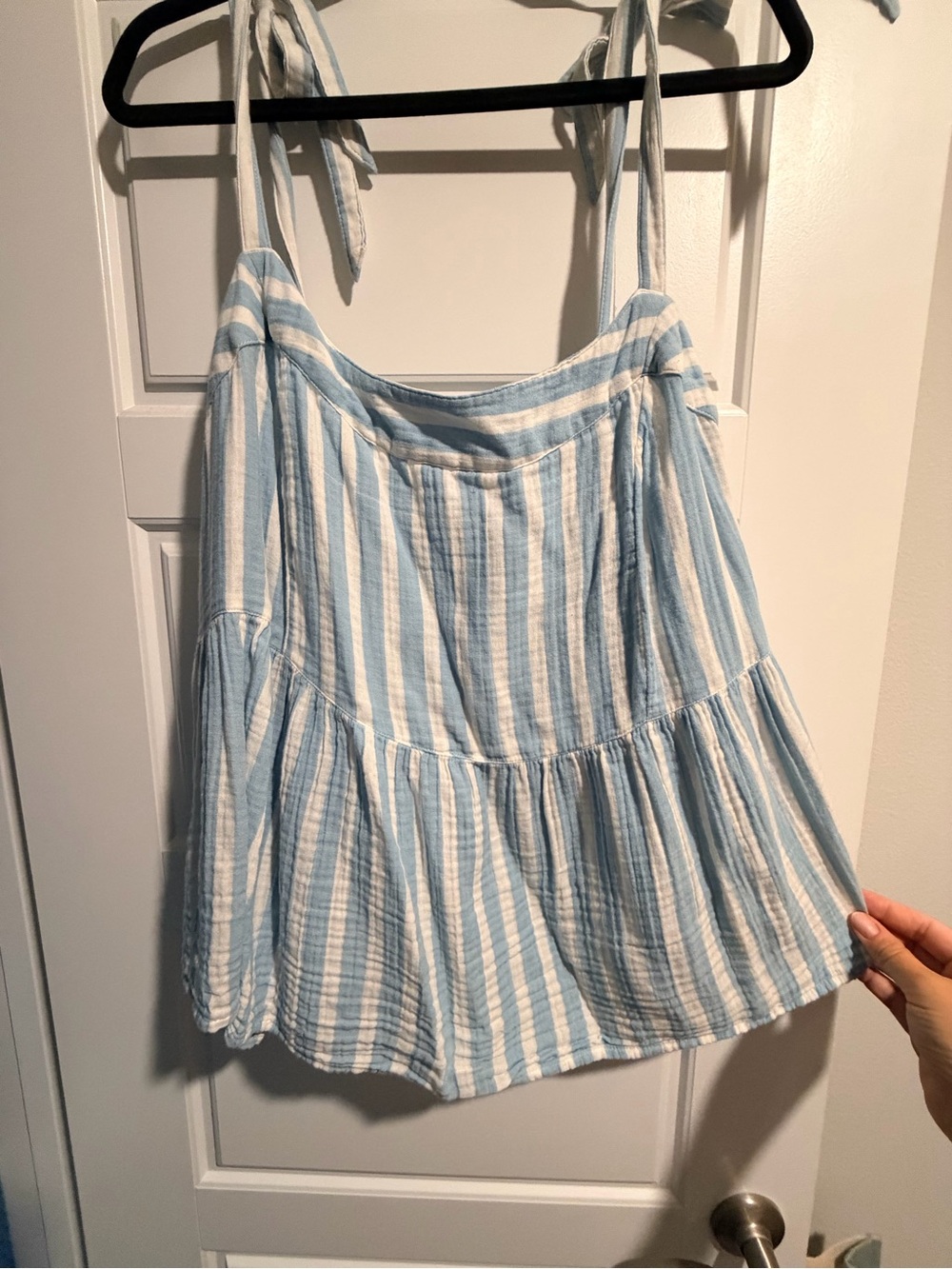 Old Navy Light Blue and White Striped Tie-Shoulder Tank Top